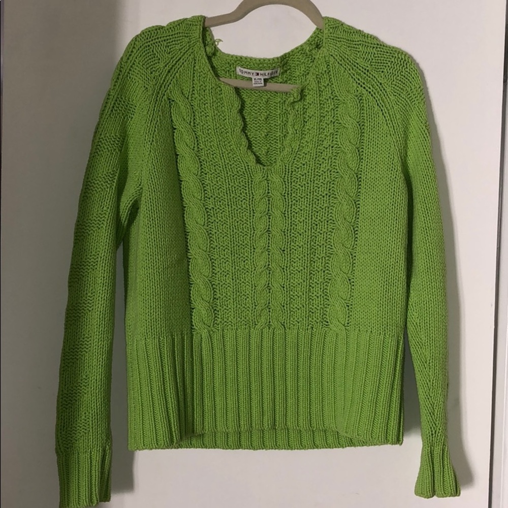Tommy Hilfiger Green Scooped V-Neck Sweater
